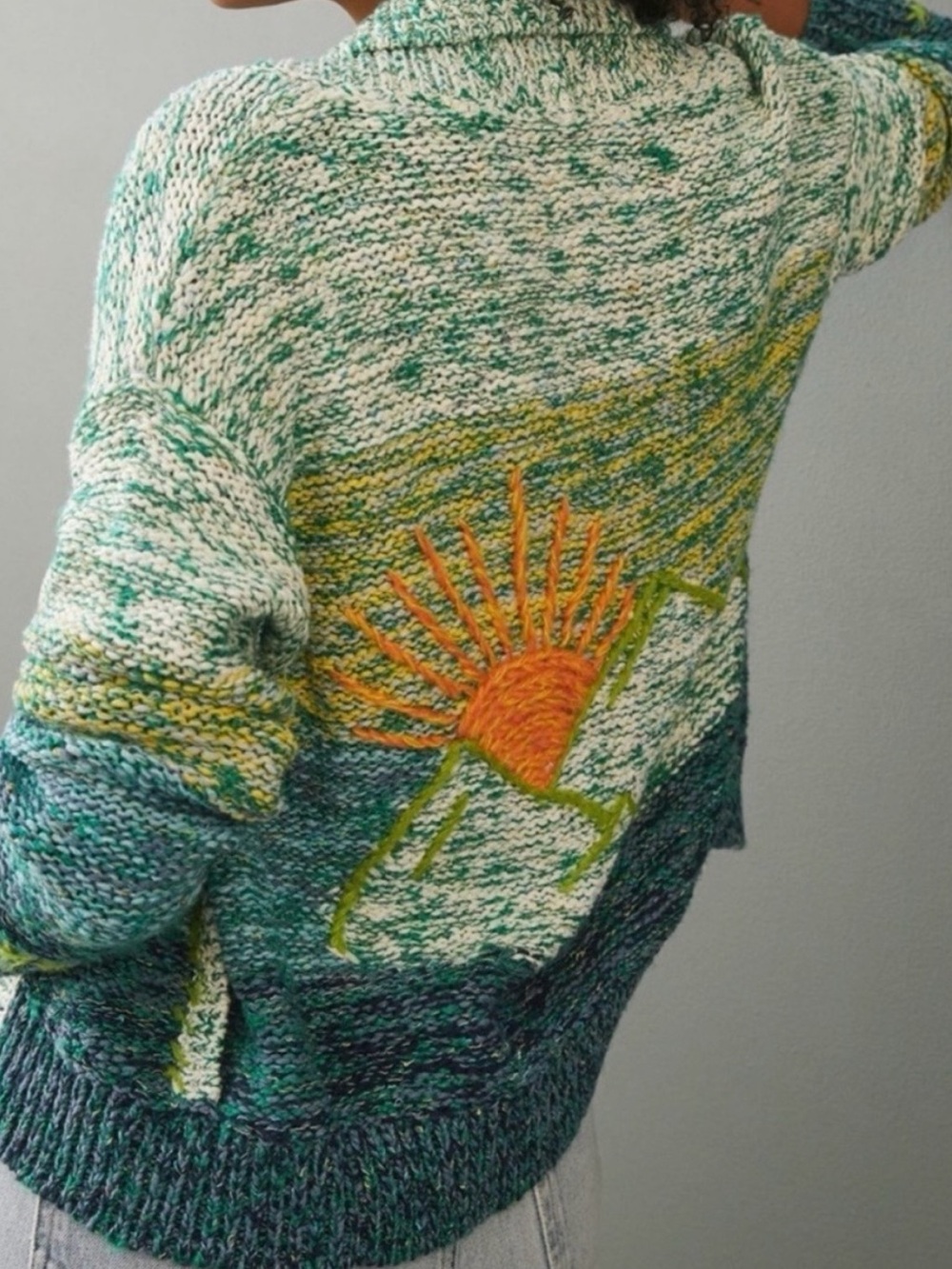 Pilcro Sunset Embroidered Cardigan Anthropologie Sun Mountain Knit XS